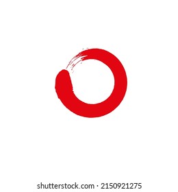 Red enso symbol, vector icon. Brush stroke circle isolated on white. Buddhist enso symbol, hand painted sign. Round shape, frame. Grunge ink drawn circle. Yoga, harmony shape template.