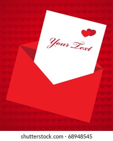 red envelop with love letter, on hearts texture background