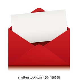 Red envelope with blank card. Vector design.