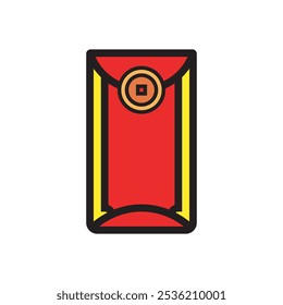 red envelope with a button in the shape of a coin, red angpao vector, channel lunar year illustration, for birthday party, greeting card, thanks giving, vector design illustration. 