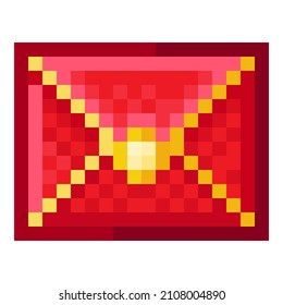 Red envelope for Chinese new year pixel art. Vector illustration.