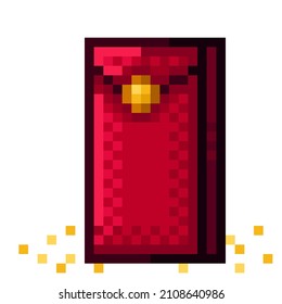 Red envelope for Chinese new year pixel art. Vector illustration.