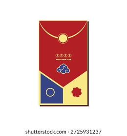 Diseño de sobre rojo para el Año Nuevo Lunar 2026 Año del Caballo. El tradicional angpao chino con carácter de oro Fu, nubes y patrones geométricos para la prosperidad