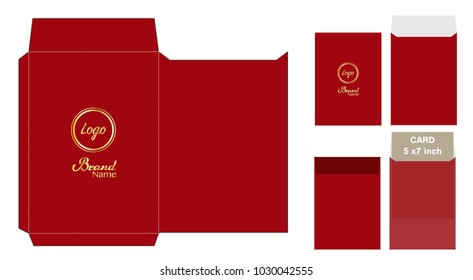 red envelope die cut mock up template vector