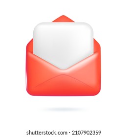 Red envelope icon in cartoon 3d plastic style, isolated on white background. Vector illustration 3d volumetric Envelope.