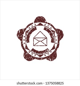 Red envelope icon inside distress rubber grunge texture stamp