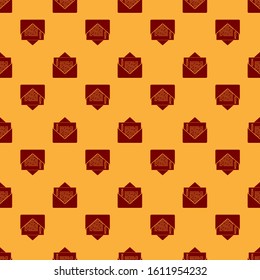 Red Envelope icon isolated seamless pattern on brown background. Email message letter symbol.  Vector Illustration