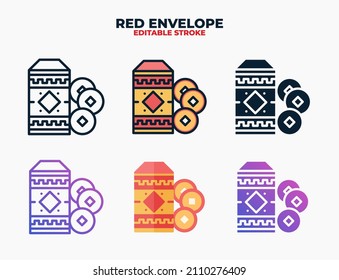 Red Envelope icon set with different styles. Icons designed in filled, outline, flat, glyph and line colored. Editable stroke and pixel perfect. Can be used for web, mobile, ui and more.