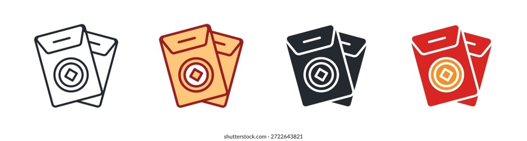 Red Envelope Icon Set Multiple Style. Designed In Outline, Blue, Glyph, Dual Tone