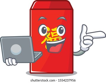 red envelope isolated with bring laptop with the cartoon