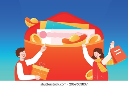 Red envelope lucky draw wealth promotion prize illustration financial background Poster