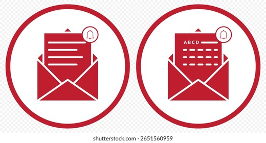 Ícone de email Envelope vermelho definido. botões da web do boletim informativo. feche o símbolo vetorial do contorno da carta de email. pictograma fino e plano de fundo branco. sinal da linha da mensagem de email. Comunicação, Mensagens.