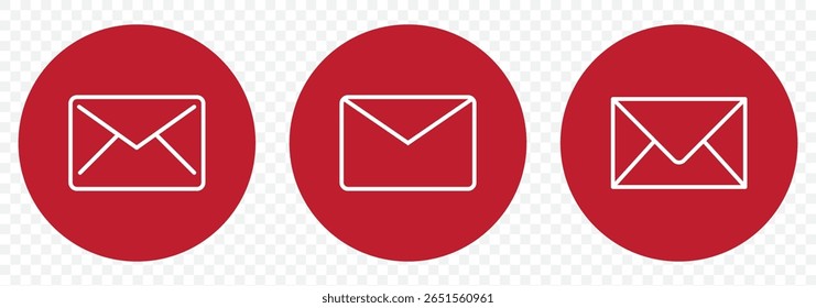 Ícone de email Envelope vermelho definido. botões da web do boletim informativo. feche o símbolo vetorial do contorno da carta de email. pictograma fino e plano de fundo branco. sinal da linha da mensagem de email. Comunicação, Mensagens.