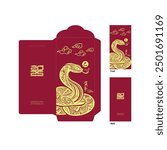 Red Envelope Money Packet  mock up, 2025, 2026, 2027, 蛇 snake, Ang pao Chinese new year gold color retro style design, Angbao Happy Chinese New y=Yean