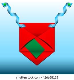 Red envelope on blue ribbons