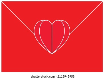 Red envelope with paper heart in the middle 