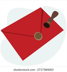 roter Umschlag und Stempel.  Post im Umschlag mit rotem Wachs Meer
