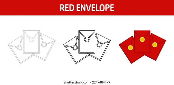 Red Envelope tracing and coloring worksheet for kids