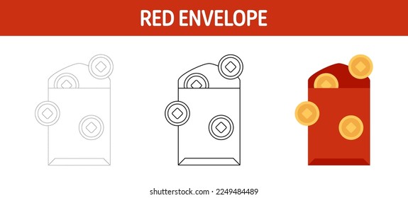 Red Envelope tracing and coloring worksheet for kids