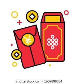 Red envelope vector illustration, Chinese New year filled icon