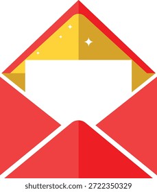 Roter Umschlag mit weißem Interieur und goldener Klappe, Einladungs- oder Grußkarte