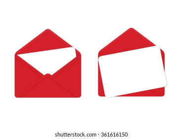 Red envelopes with blank white letter paper isolate on white background