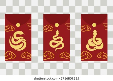 Sobres rojos con diseño de Vector de serpientes doradas para la celebración