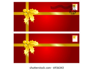 Red envelopes ornamented with Christmas gold holly