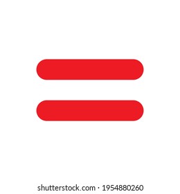 Red Equal Icon on white background. Vector sign