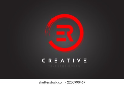 Red ER Circular Letter Logo with Circle Brush Design and Black Background.