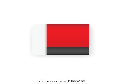 Red eraser on white background with soft shadow. Vector illustration.