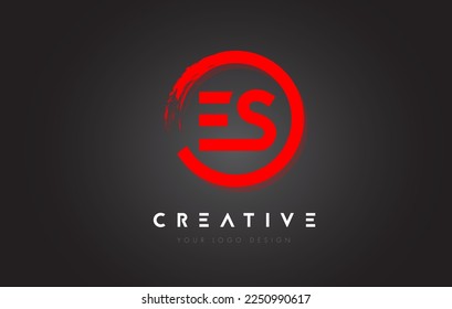 Red ES Circular Letter Logo with Circle Brush Design and Black Background.
