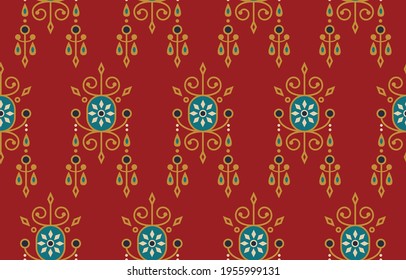 Red Ethnic abstract art. Seamless pattern in tribal, folk embroidery, and Mexican style. Aztec geometric art ornament print.Design for carpet, wallpaper, clothing, wrapping, fabric, cover, textile