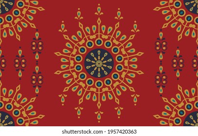 Red Ethnic abstract flower art. Seamless pattern in tribal, folk embroidery, and Mexican style. Aztec geometric art ornament print.Design for carpet, wallpaper, clothing, wrapping, fabric, cover.