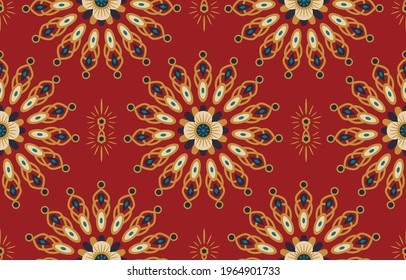 Red Ethnic abstract flower fashion art. Seamless pattern in tribal, folk embroidery, Mexican style. Aztec geometric art ornament print. Design for carpet, wallpaper, clothing, wrapping,fabric,cover.