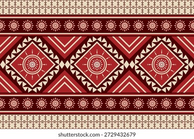 Padrão sem emenda da borda do diamante étnico vermelho. Padrão de diamante étnico sem costura com bordas decorativas em tons vermelhos. Estilo têxtil tradicional para tecido e decoração.