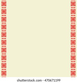 Red  ethnic double edge border on yellow background. Pattern with geometric ornament. Abstract ornate element for your design with copy space for text. Vector illustration