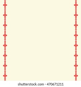 Red  ethnic double edge border on white background. Pattern with geometric ornament. Abstract ornate element for your design with copy space for text. Vector illustration