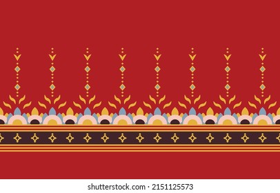 red ethnic handmade border beautiful art. Navajo seamless pattern in tribal, folk embroidery, Mexican, Peruvian, Indian, Moroccan, Turkey, and Uzbek style. Aztec motif geometric art ornament print.