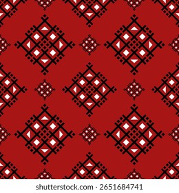 Red ethnic pattern with minimalist diamonds and line motifs. Versatile for crafts or home decor.