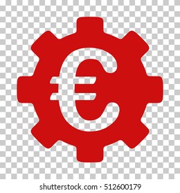 Red Euro Development Gear interface toolbar pictogram. Vector pictogram style is a flat symbol on chess transparent background.