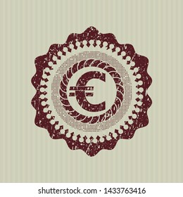 Red euro icon inside distressed grunge seal