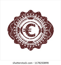 Red euro icon inside rubber grunge texture seal