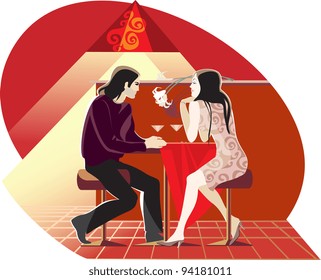 red evening cafe man woman