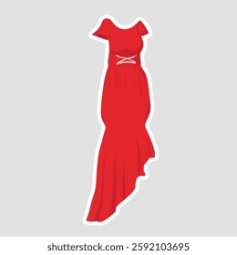 Red Evening Dress Vector Illustration Sticker. Elegant red evening dress vector sticker with a flowing silhouette. Perfect for fashion designs, boutique decor, digital artwork, and stylish projects