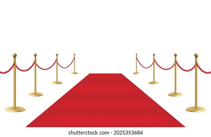 Red event carpet and golden barriers isolated on white background, vector illustration