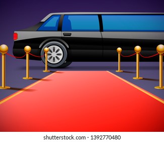 Red event carpet isolated on a black background. Vector illustration