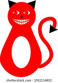 Red evil cat with wide grin, Halloween decoration 