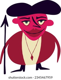 Red evil devil character. Vibrant bright Strange ugly Halloween characters.. Cute bizarre comic characters in modern flat hand drawn style