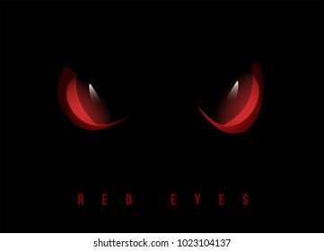 Red Evil Eyes On Black Background, Vector Illustration